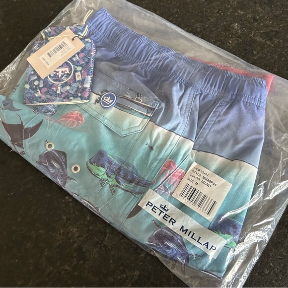 NWT Men’s Peter Millar Ocean Traffic Shark Fish Print Swim Trunks - Picture 3 of 6